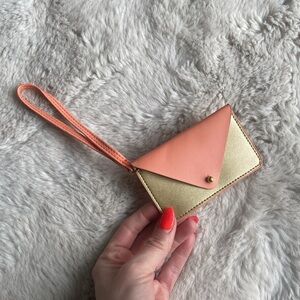 Minor History vegan leather card holder wallet wristlet coral gold mini envelope
